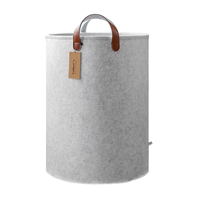 4mm Wäscherei-Grey Felt Storage Basket With-Lederimitat-Griffe